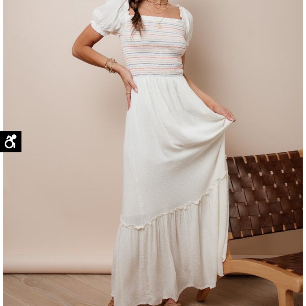 Smocked white maxi dress